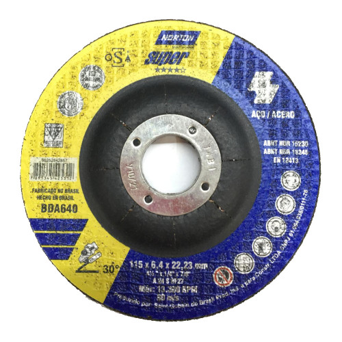 Disco de Desbaste 4.1/2" x 1/4" x 7/8" NORTON - BDA-640 Disco de Desbaste 4.1/2" x 1/4" x 7/8" NORTON - BDA-640