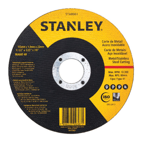Disco De Corte Fino 4.1/2" X 1,0Mm X 7/8" - STANLEY Disco De Corte Fino 4.1/2" X 1,0Mm X 7/8" - STANLEY