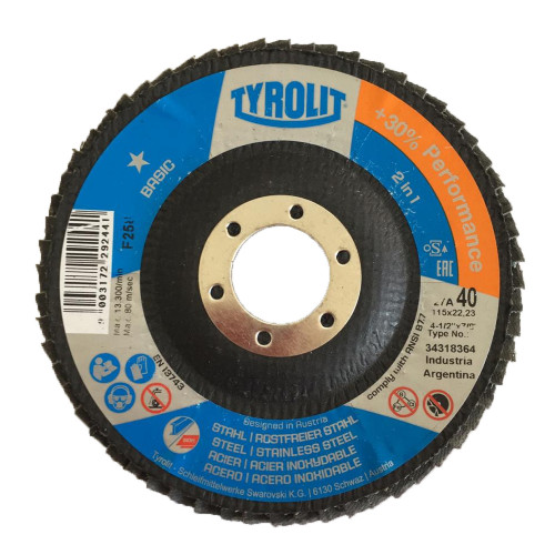 Disco Enduro Flex TYROLIT - 4.1/2" x 7/8" 40GR Disco Enduro Flex TYROLIT - 4.1/2" x 7/8" 40GR